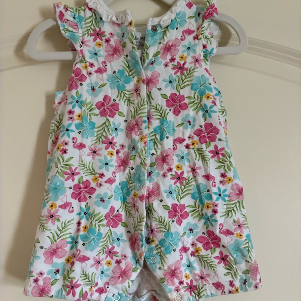 Little Me Pink and Blue Floral Bodysuit with Ruffled Sleeves